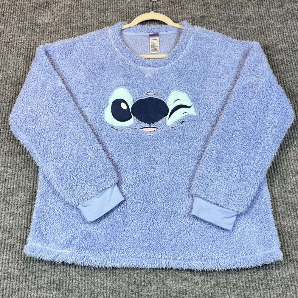 Disney Stitch Sweatshirt Faux Fur Periwinkle Blue Disneycore Kawaii Kidcore M